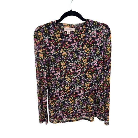 Philosophy Tops - Philosophy Top  MeshFloral Print Long Sleeves Tunic Women's Size Medium Black